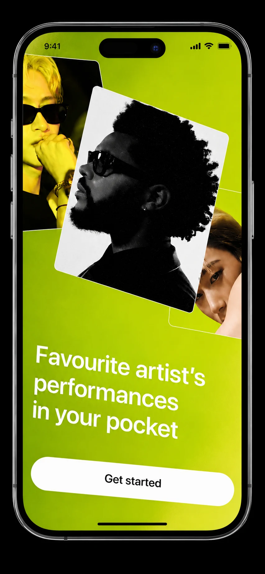 iOS app hero screen — favourite artist performances