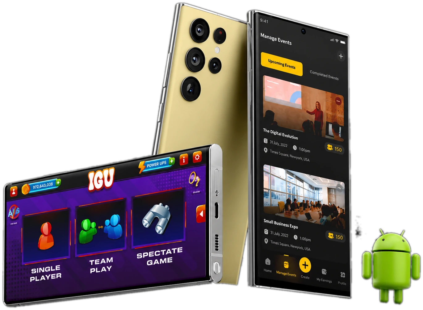 Mobile app screens on Android devices