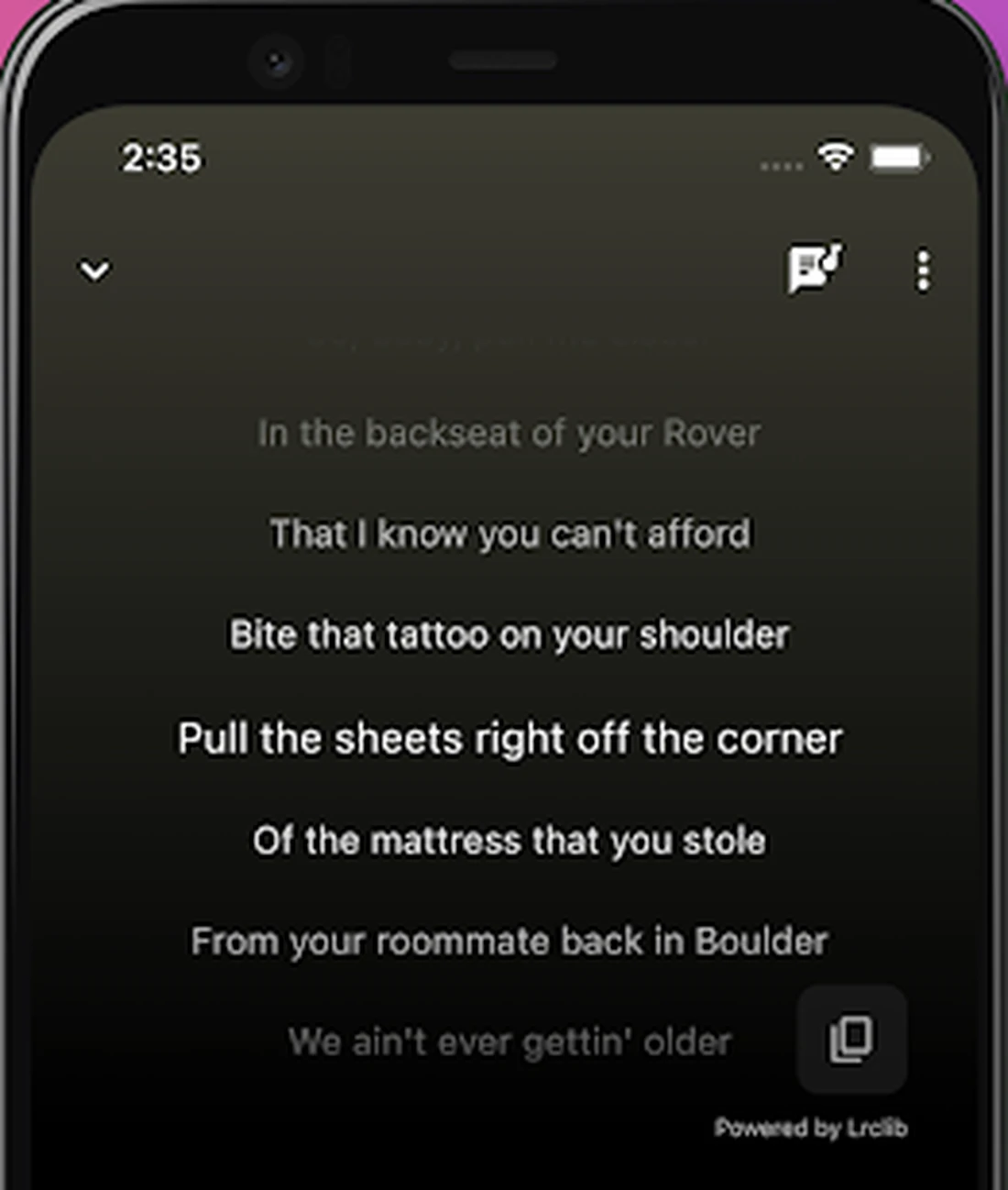 Lyrics synced to the beat